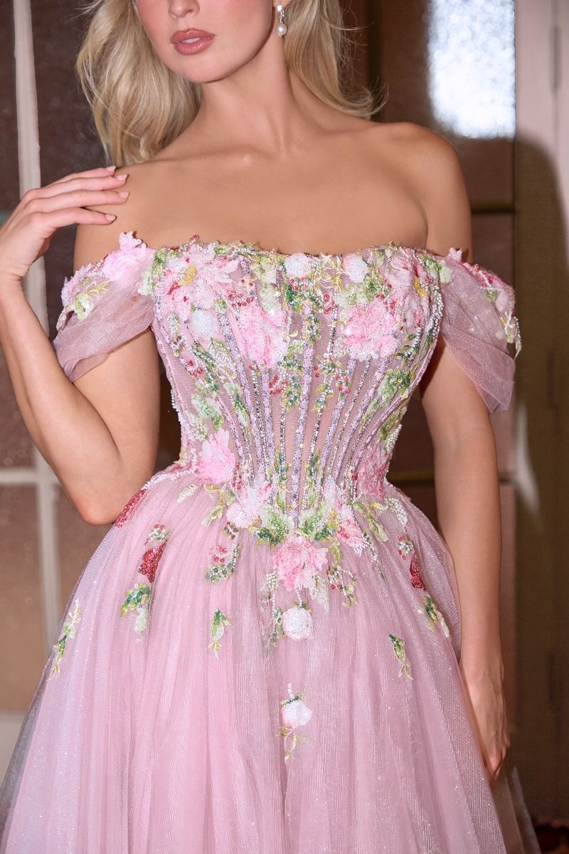 Andrea and Leo -A1479 Applique Off Shoulder Long Gown