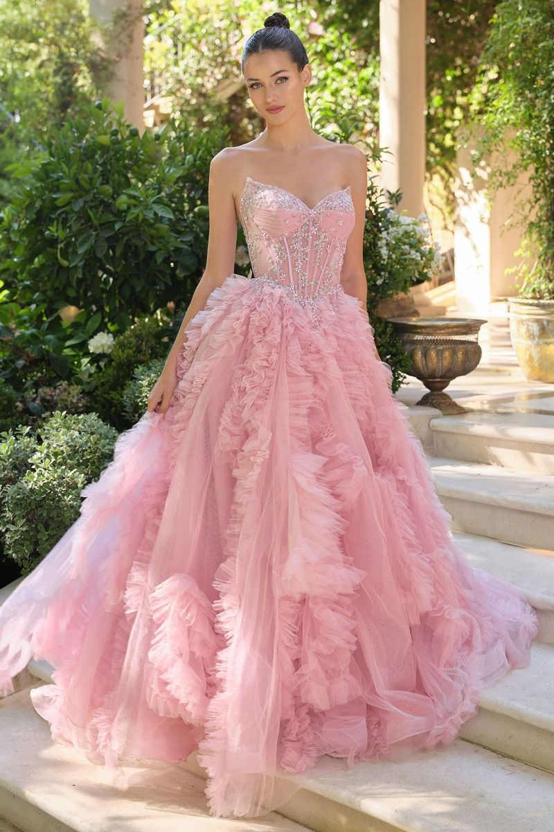 Andrea and Leo -A1483 Strapless Ruffled Ballgown