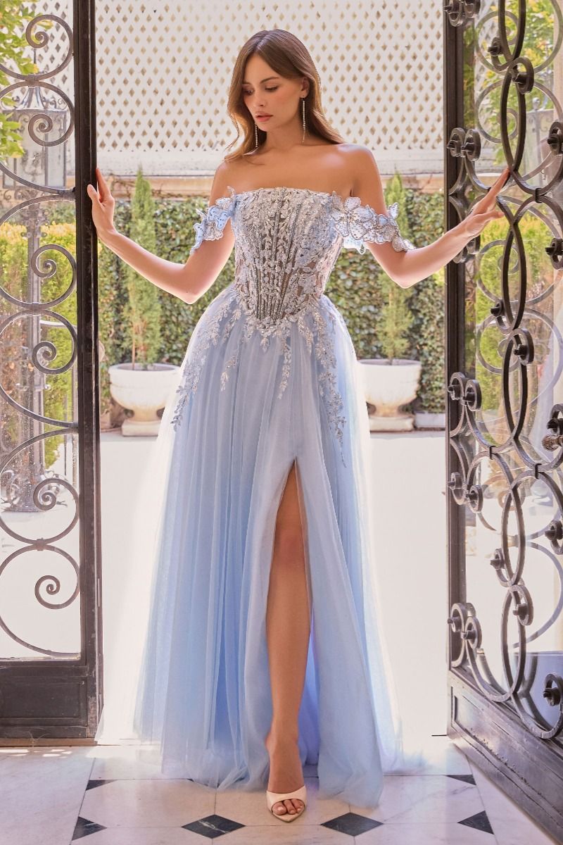 Andrea and Leo -A1512 Floral Off Shoulder A-line Gown