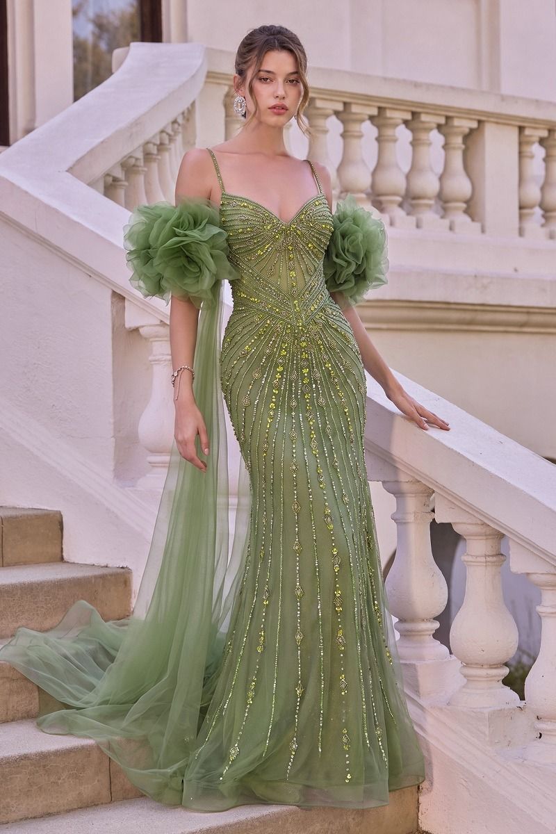 Andrea and Leo -A1515 Fitted Beaded Embroidered Cape Sleeve Gown