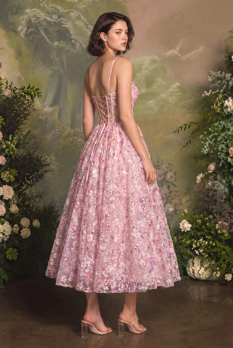 Andrea and Leo -A1523 Sleeveless Tea Length A-line Dress