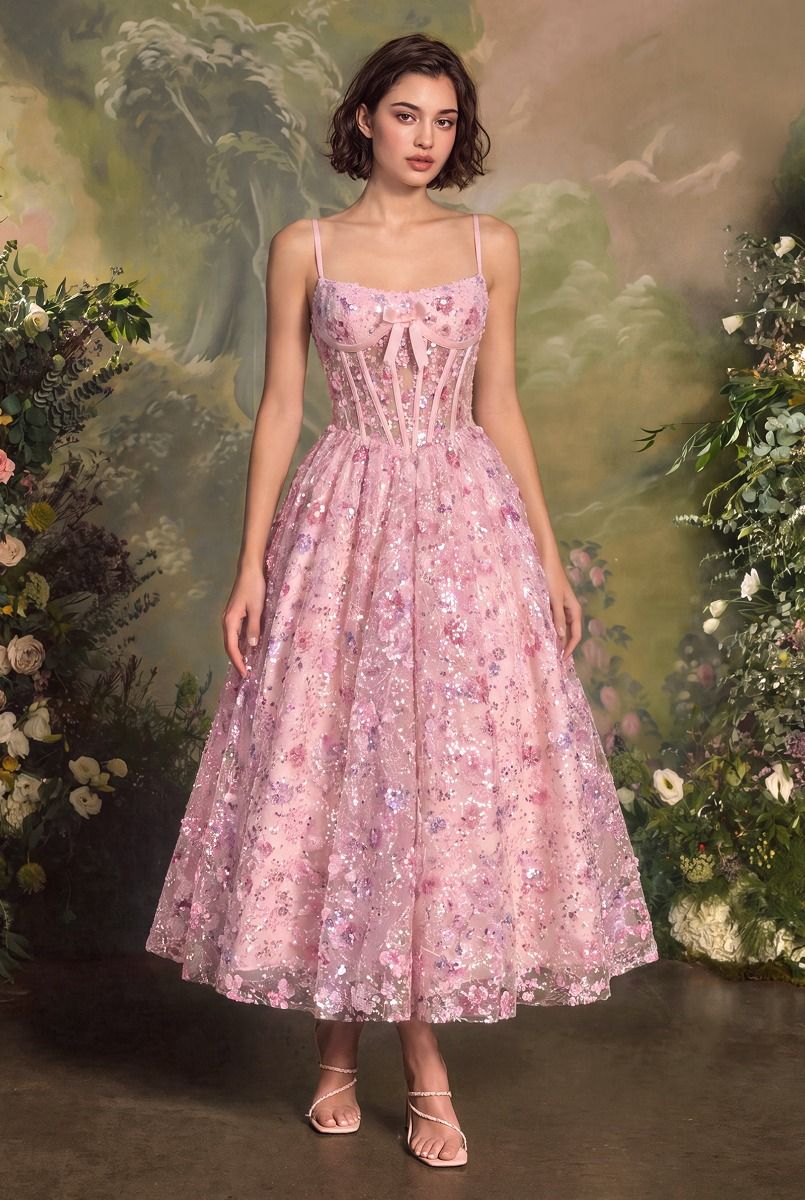 Andrea and Leo -A1523 Sleeveless Tea Length A-line Dress