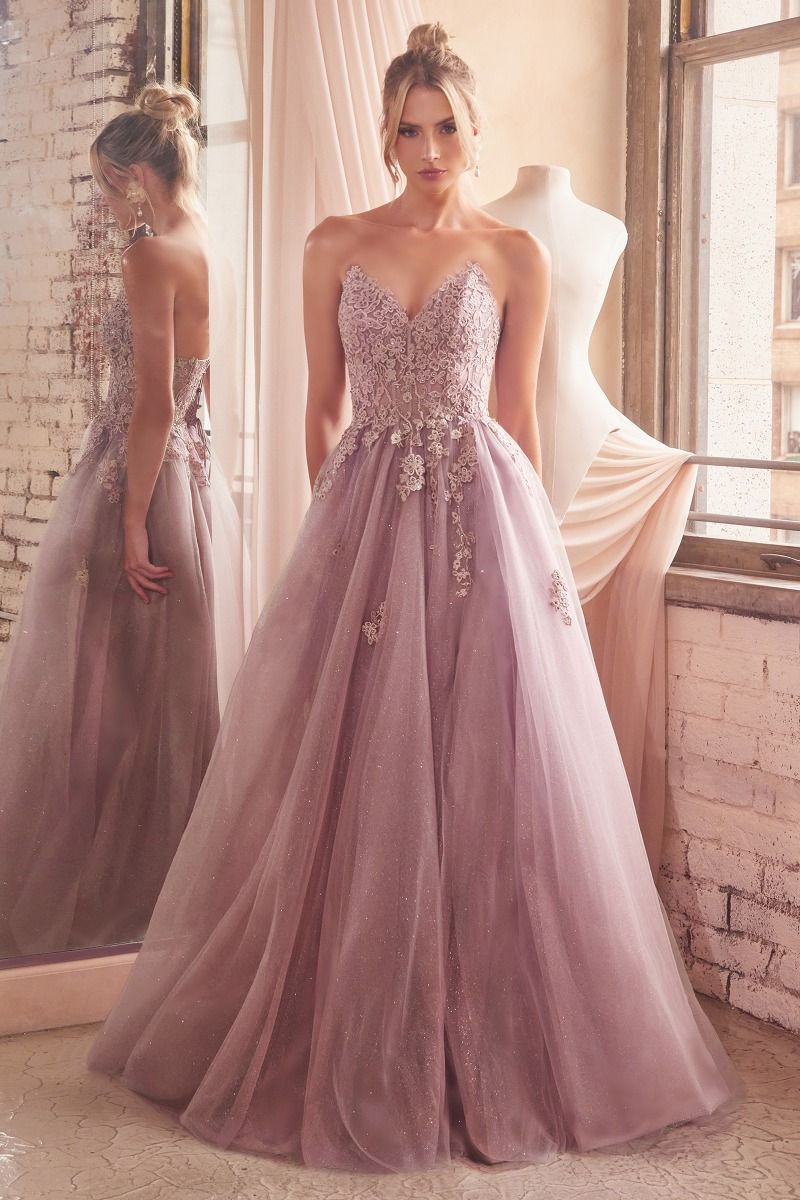 Cinderella Divine -C148 Strapless Floral Embroidery A-Line Dress