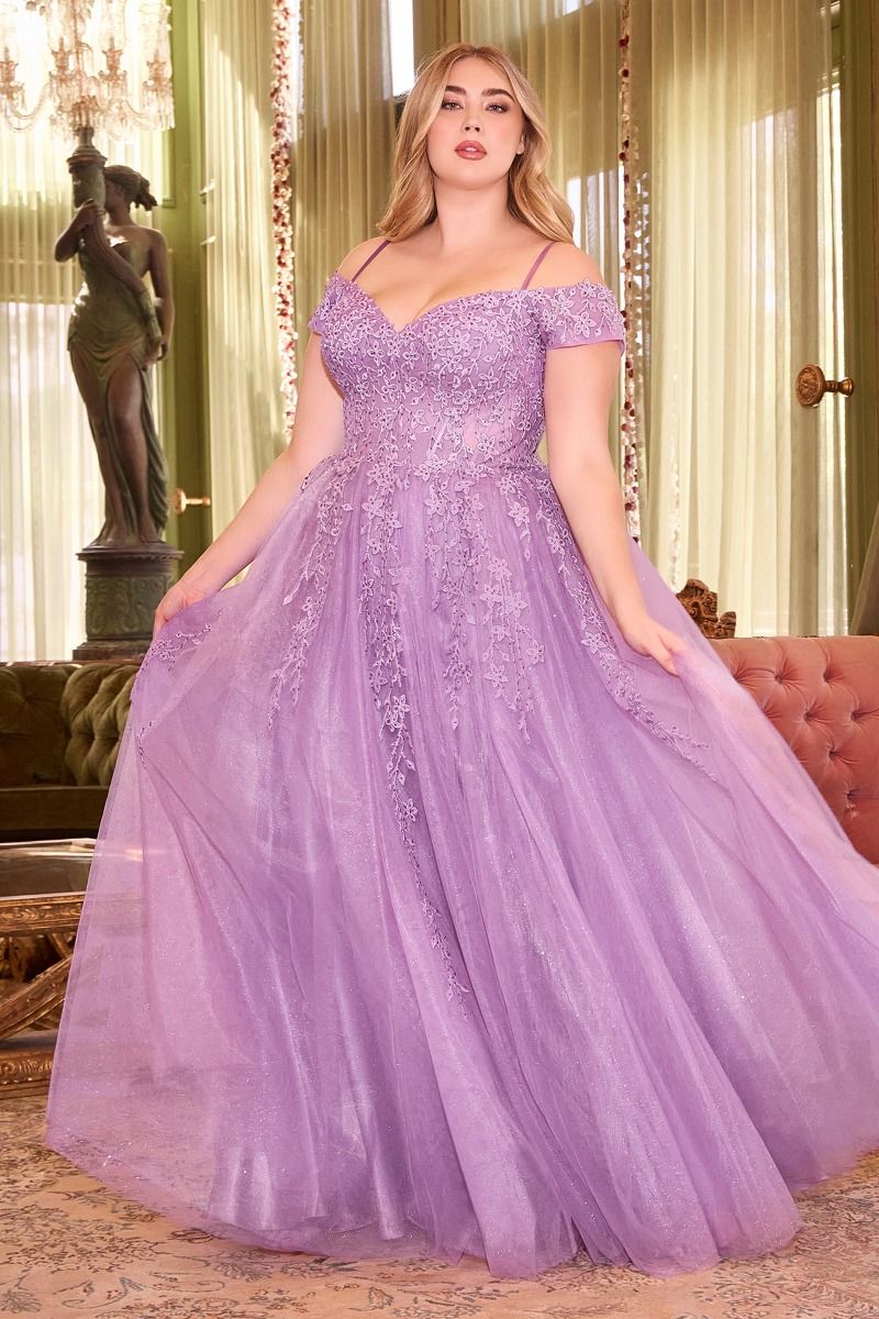 Cinderella Divine -C154C Cold Shoulder A-Line Prom Gown