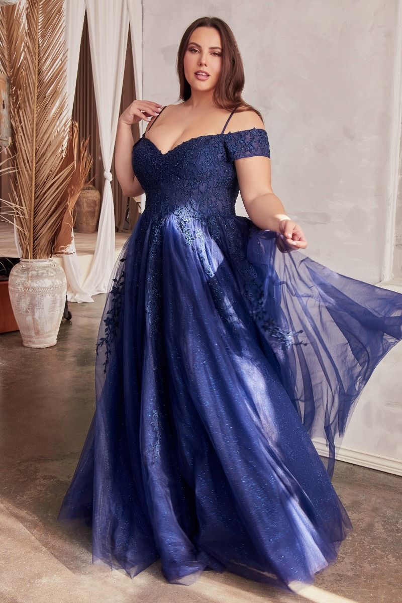 Cinderella Divine -C154C Cold Shoulder A-Line Prom Gown