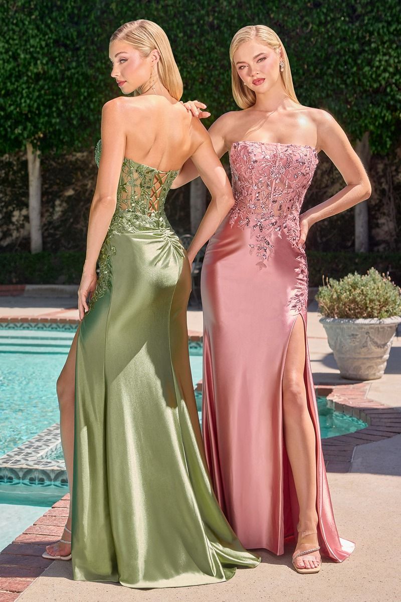 Cinderella Divine -C168 Applique Strapless Beaded Sheath Gown