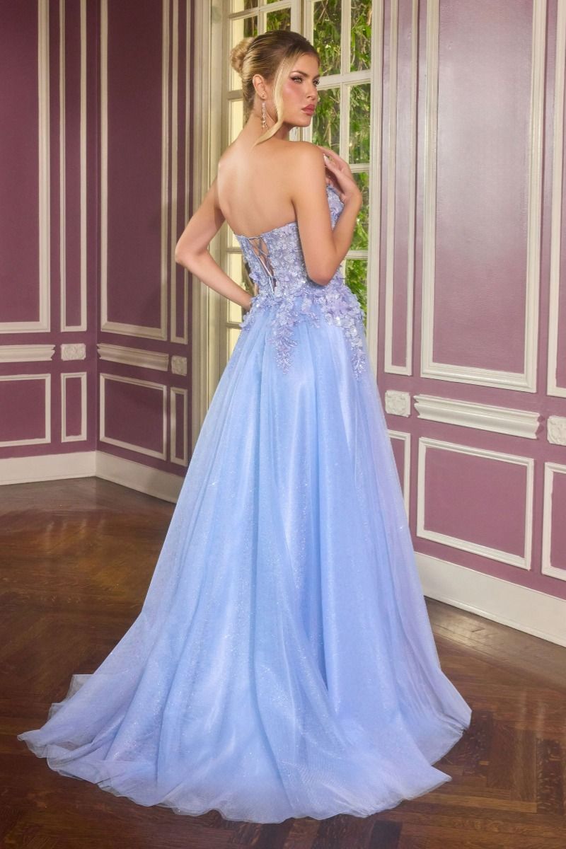 Cinderella Divine -C174 Ball gown with scoop neckline and glitter tulle 3D floral embellishment