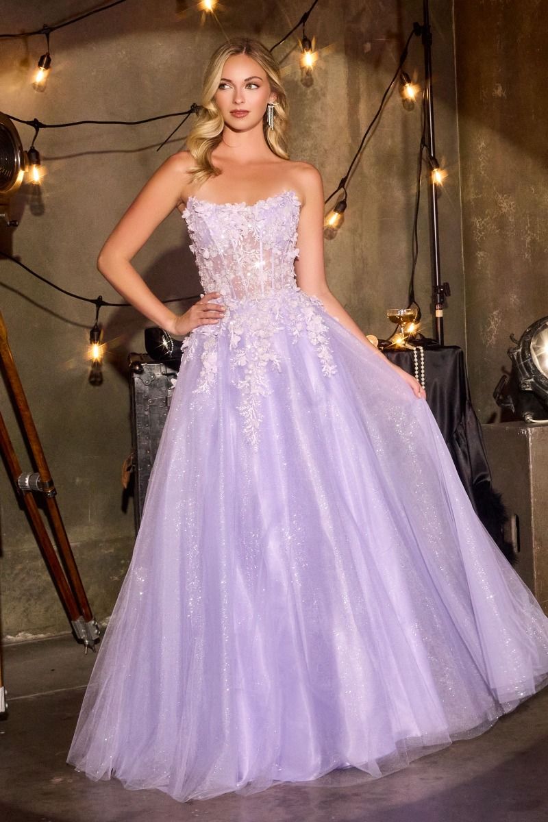 Cinderella Divine -C174 Ball gown with scoop neckline and glitter tulle 3D floral embellishment