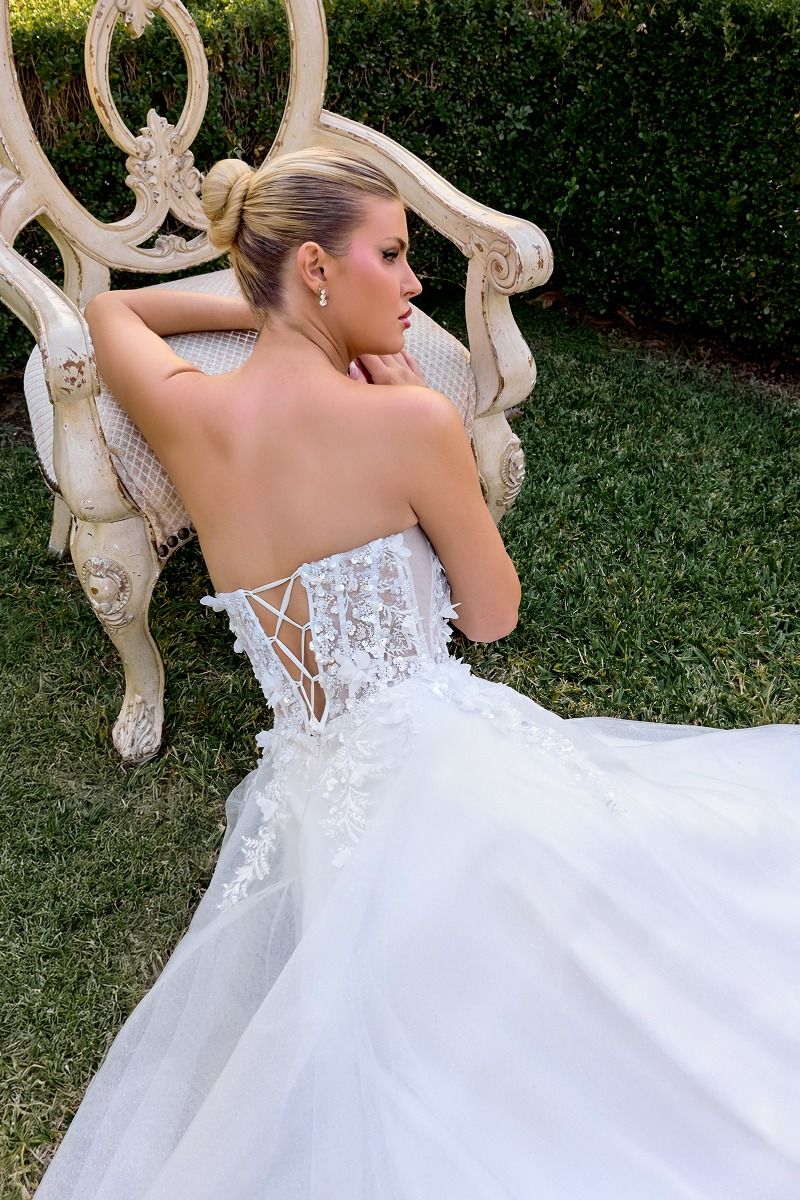 Cinderella Divine -C174W A-line wedding gown with strapless sweetheart neckline and 3D floral appliqué