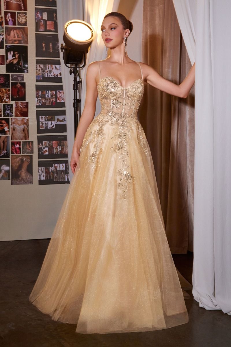 Cinderella Divine -C177 Sweetheart Embellished Glitter A-line Prom Gown