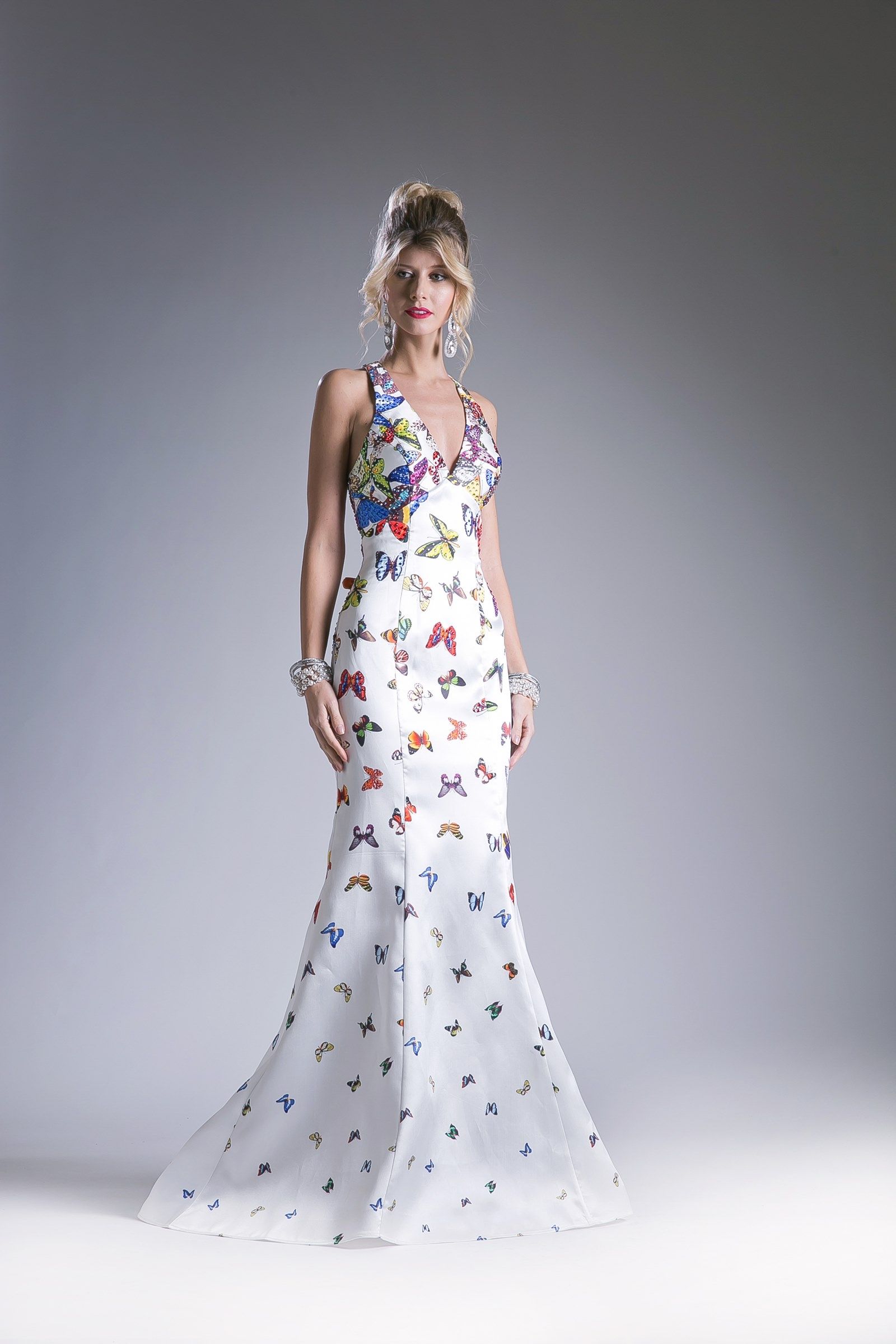 Cinderella Divine -C80174ACD Butterfly Print V-Neck Long Dress