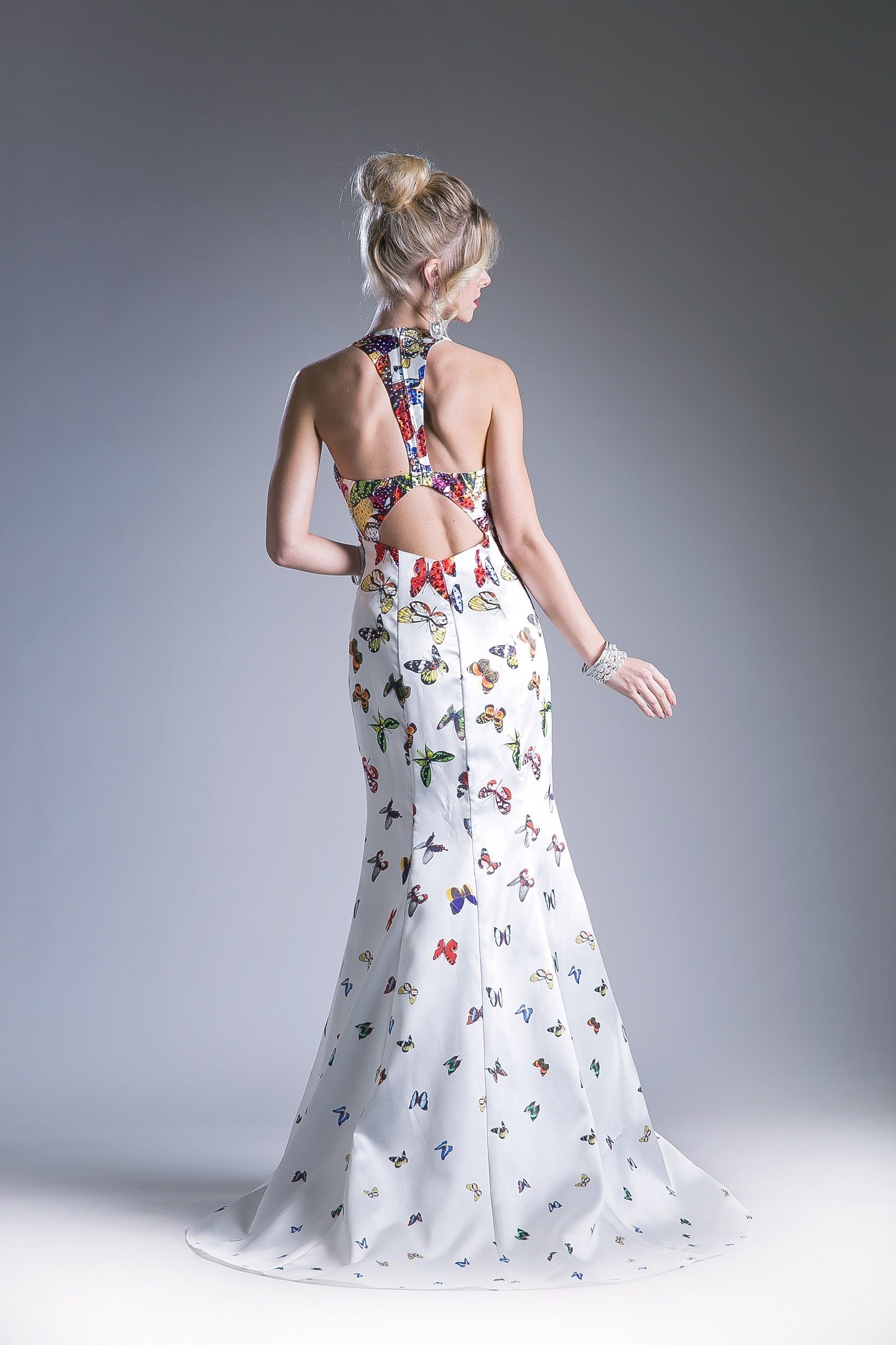Cinderella Divine -C80174ACD Butterfly Print V-Neck Long Dress