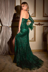 One Shoulder Fitted Glitter Gown by Cinderella divine -CB131