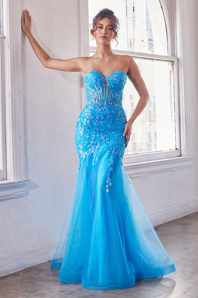 Cinderella Divine –CB139 Embroidered Sequin Strapless Mermaid Dress