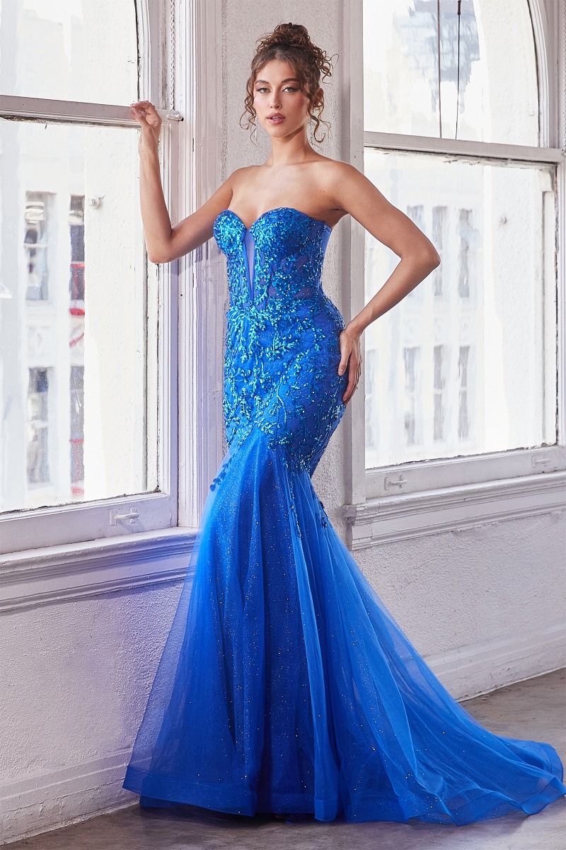 Cinderella Divine –CB139 Embroidered Sequin Strapless Mermaid Dress