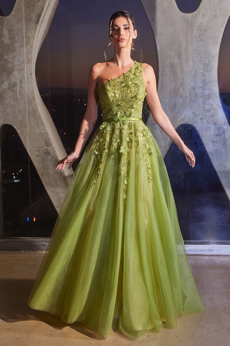 Cinderella Divine -CB145 Floral Applique One Shoulder Ball Gown
