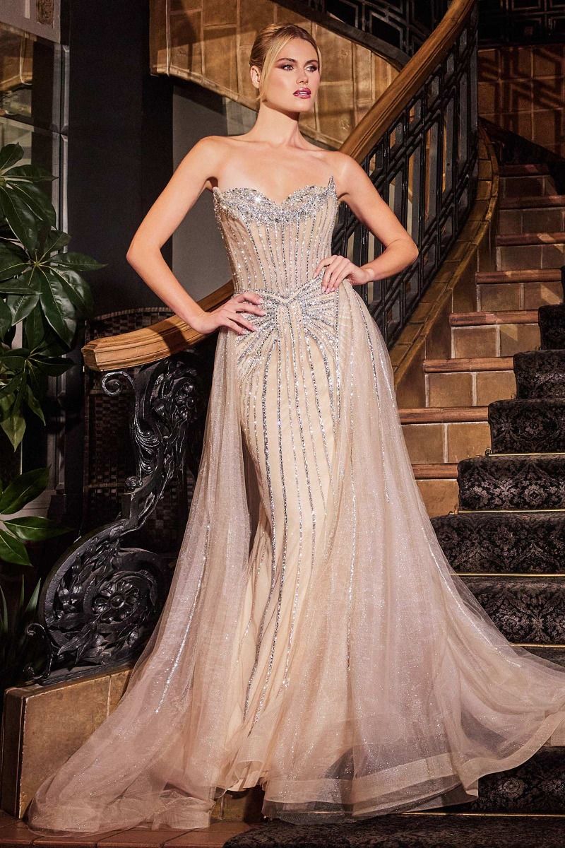 Cinderella Divine -CB158 Strapless Neck Crystal Beading Dress