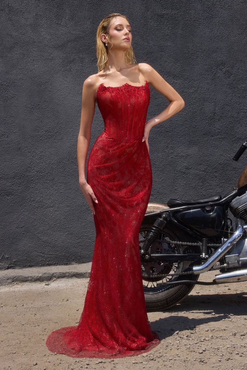 Cinderella Divine -CB162 Beaded Fitted Strapless Gown
