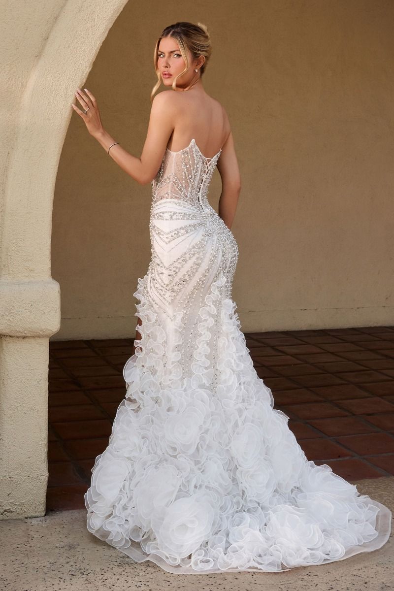 Cinderella Divine -CC2488W Plunging V-Neck Ruffled Mermaid Dress