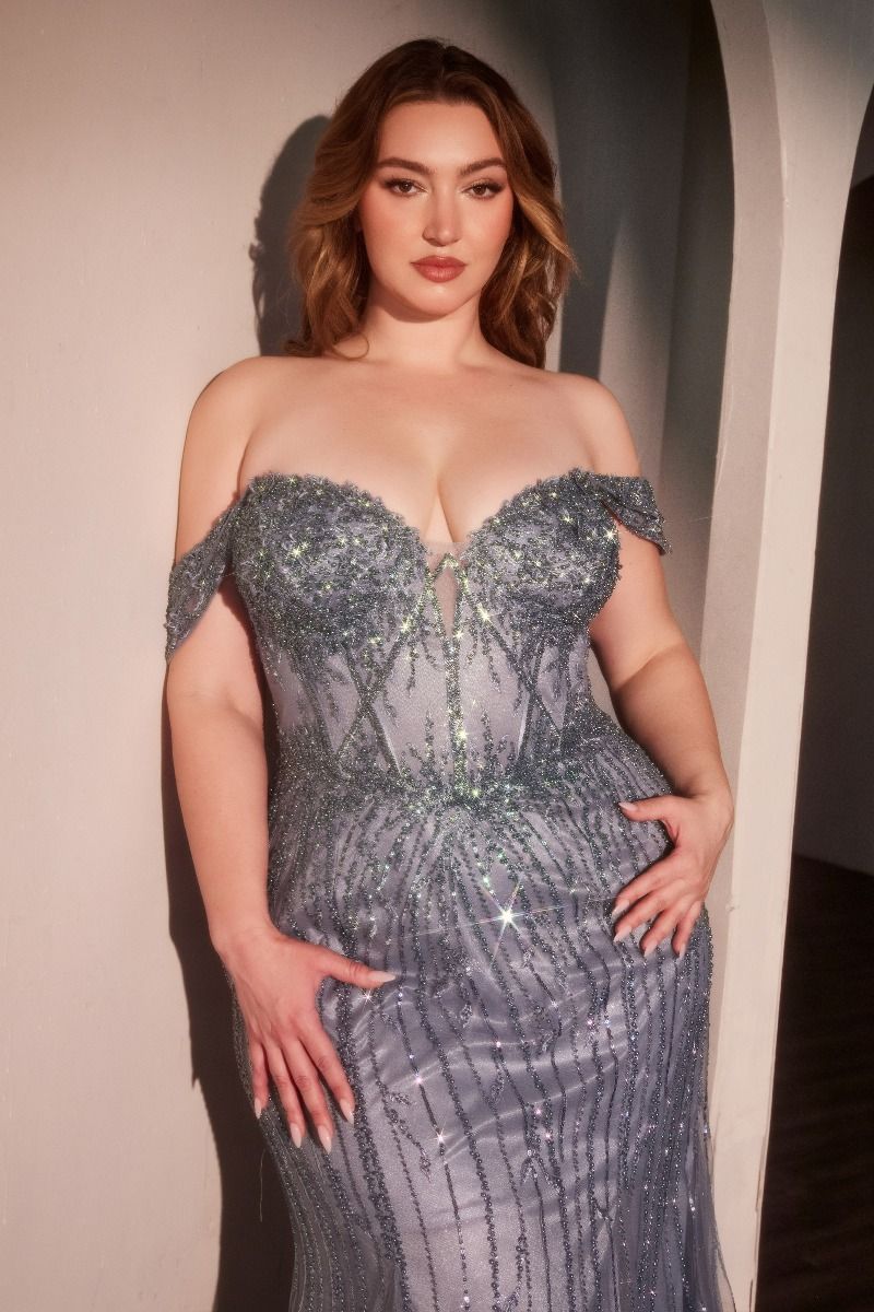 Cinderella Divine -CC341C Off The Shoulder beaded Curve gown