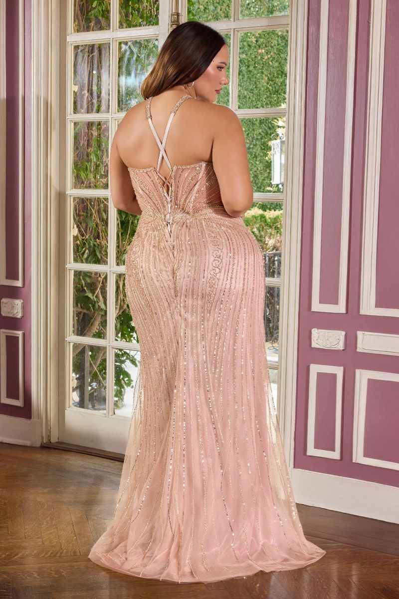 Cinderella Divine -CC416C Beaded Fitted Halter Sheath Gown