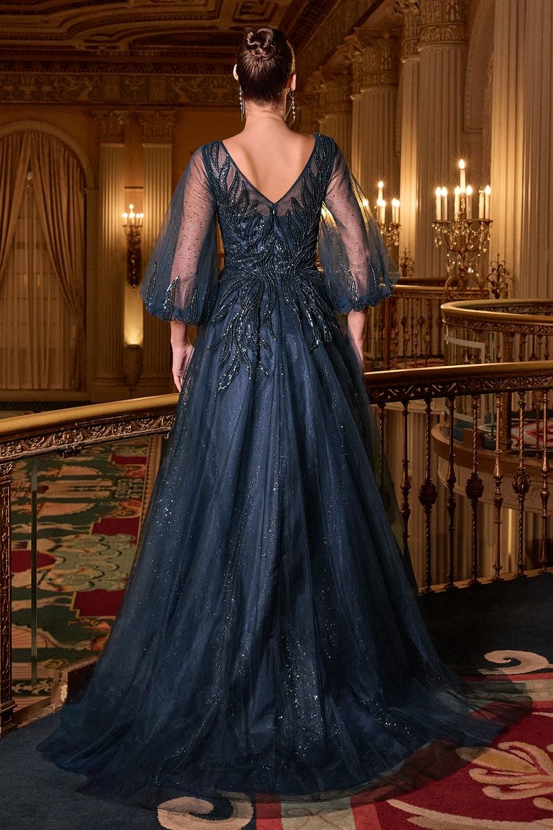 Cinderella Divine - CD0101 Beaded Embellish V-Neck A-line Long Gown.