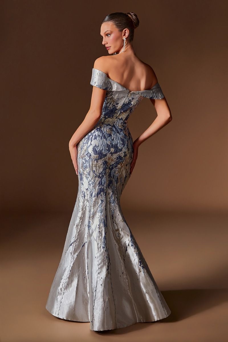Cinderella Divine -CD0107 Jacquard Print Off Shoulder Gown