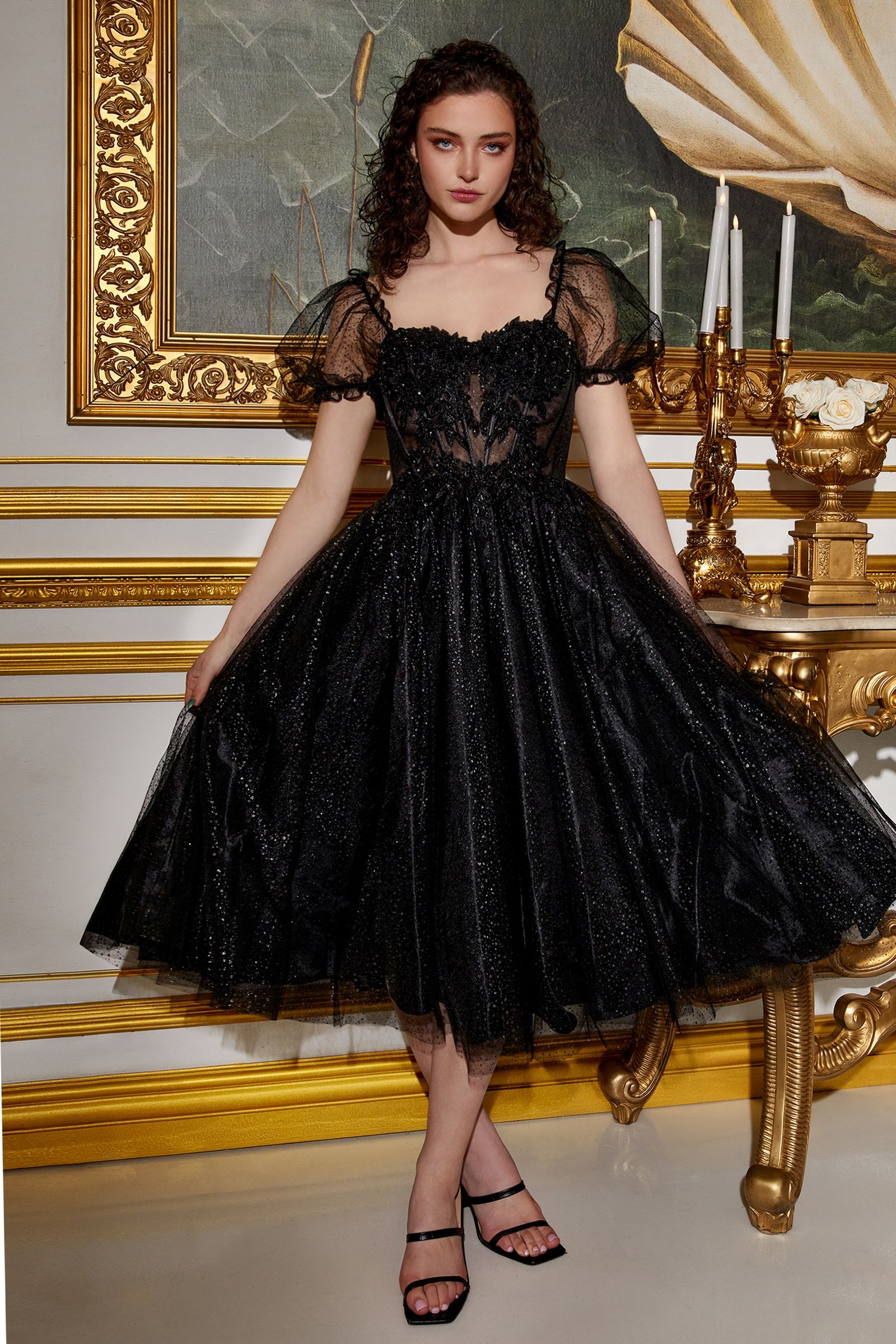 Tea Length Layered Tulle Dress By Cinderella Divine -CD0187