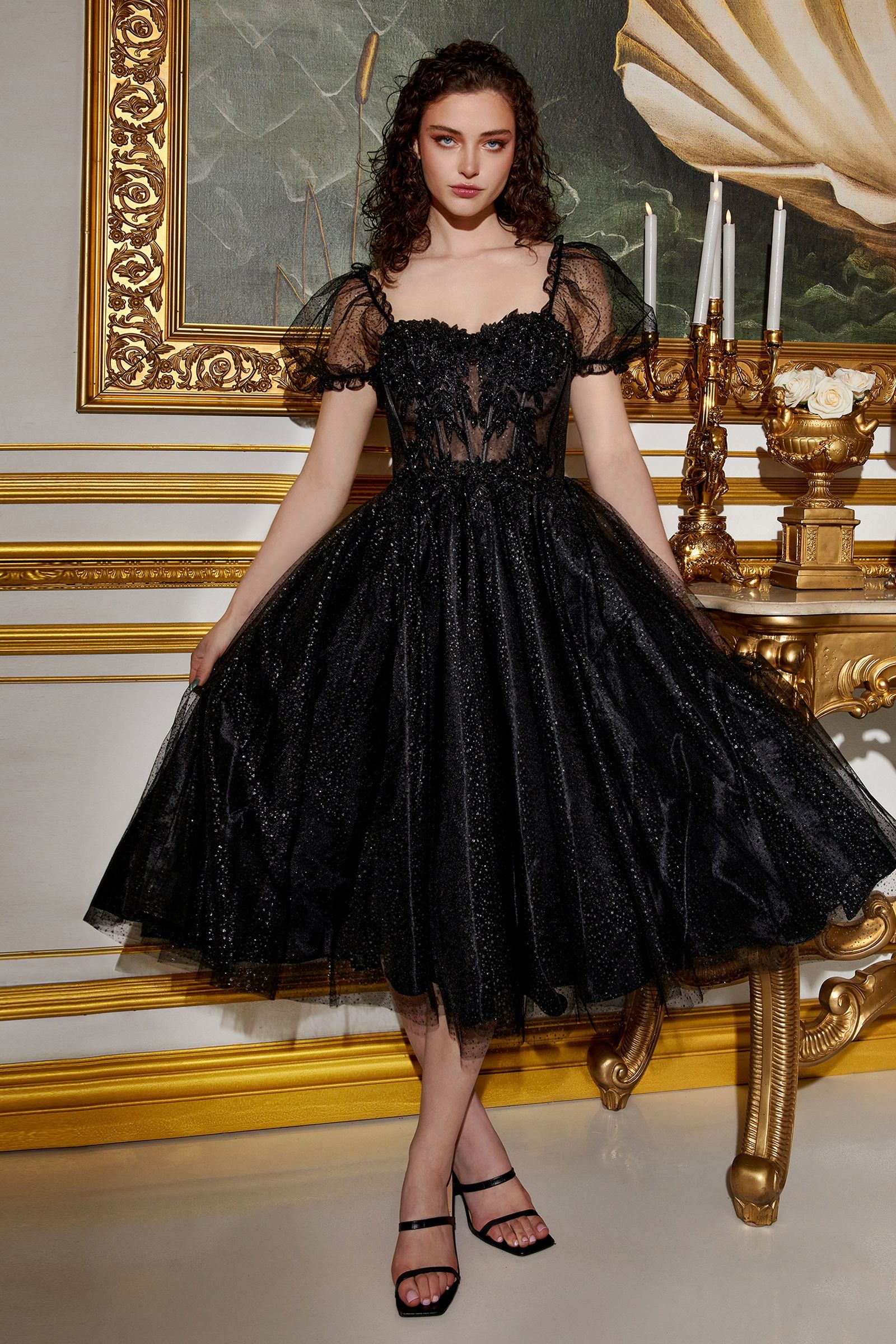 Tea Length Layered Tulle Dress By Cinderella Divine -CD0187