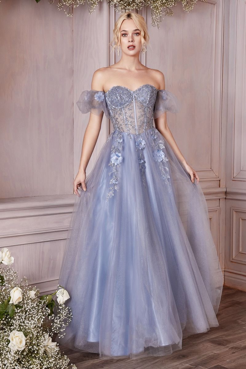 Strapless Layered Tulle Gown By Cinderella Divine -CD0191