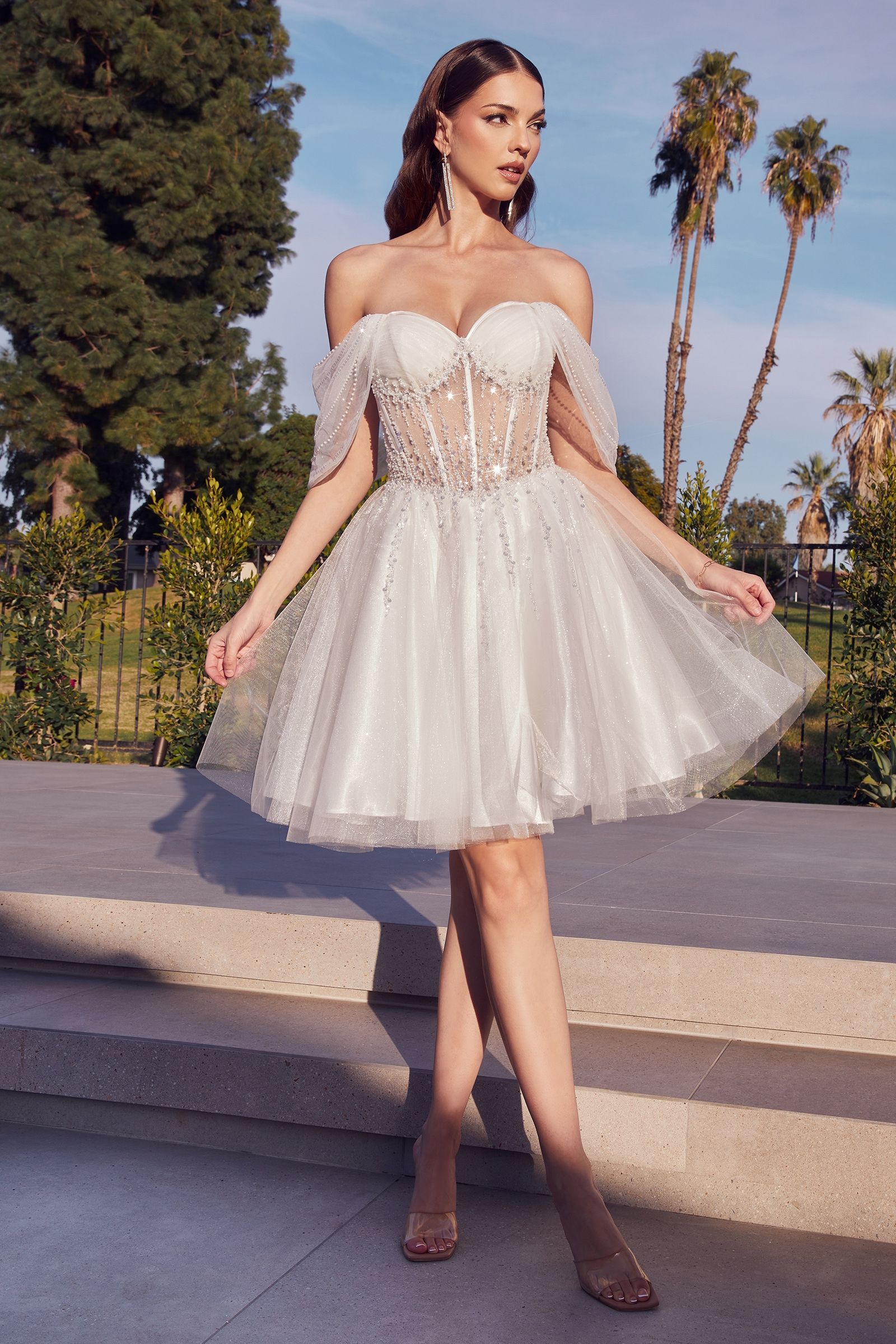 Cinderella Divine -CD0211 Off Shoulder Embellished A-Line Short Dress
