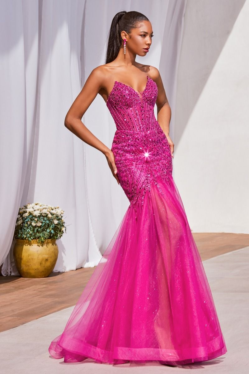 Strapless Beaded Mermaid Dress by Cinderella divine -CD0214