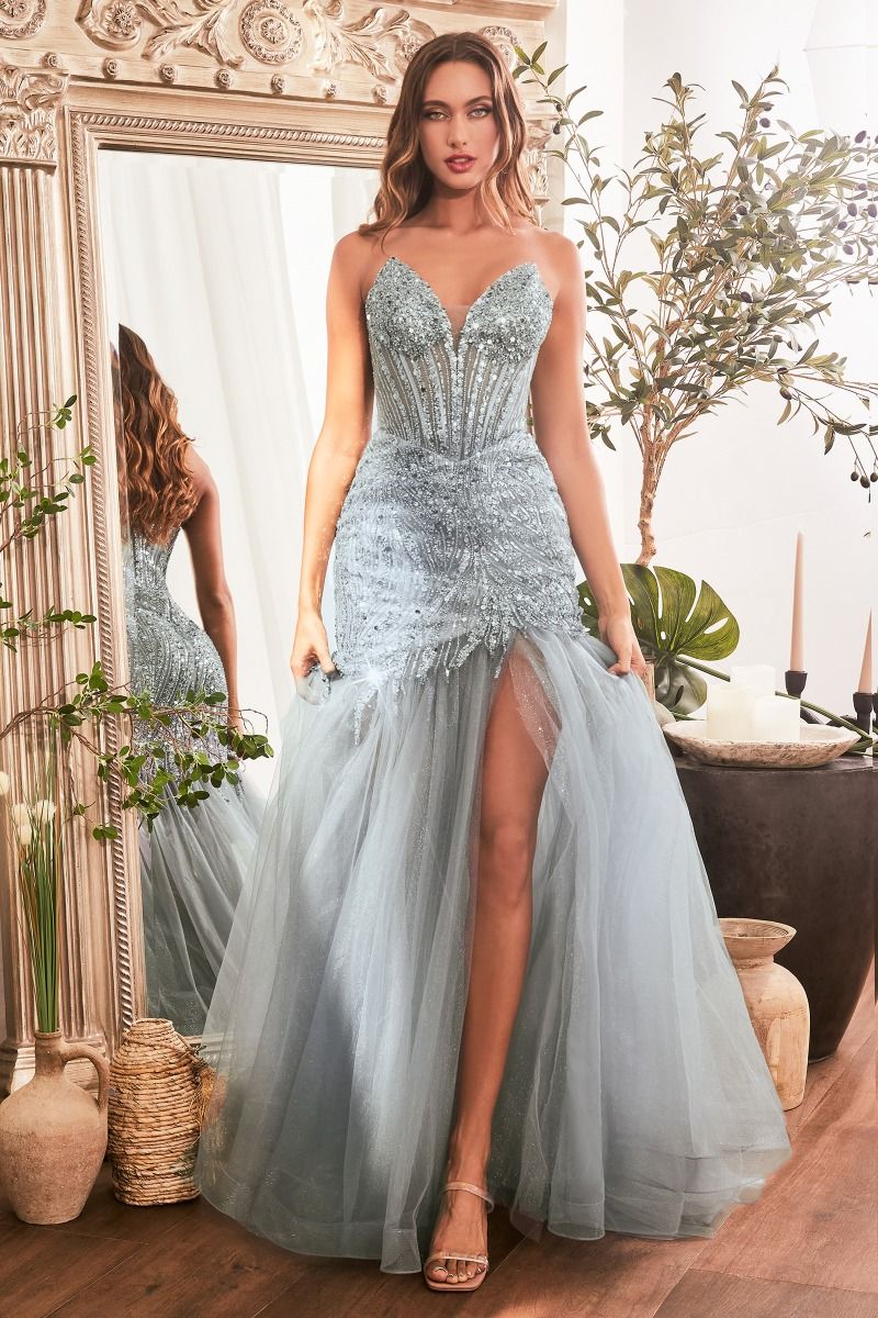 Strapless Beaded Mermaid Dress by Cinderella divine -CD0214