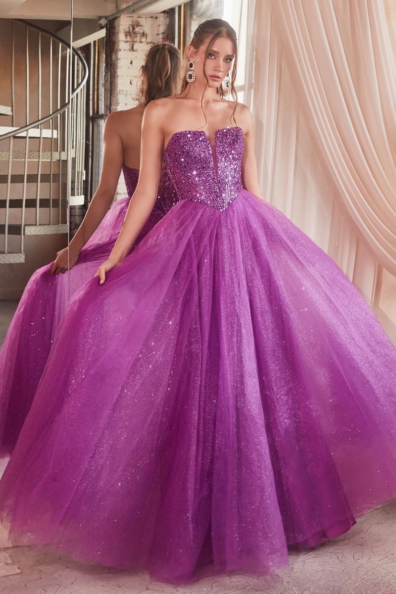 Strapless Sequin & Tulle A-Line Dress By Cinderella Divine -CD0217