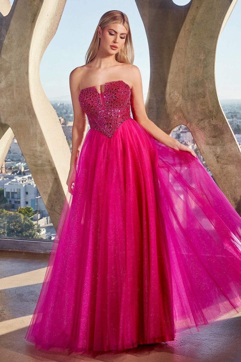 Strapless Sequin & Tulle A-Line Dress By Cinderella Divine -CD0217