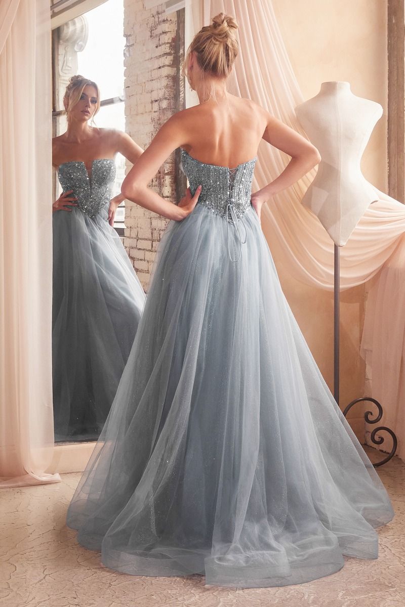 Strapless Sequin & Tulle A-Line Dress By Cinderella Divine -CD0217