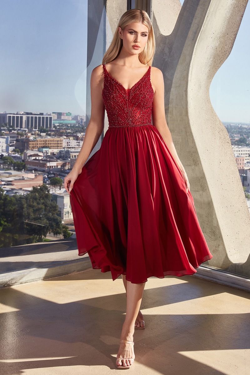 Clearance Sale Cinderella Divine –CD0225CL V-Neck Chiffon A-Line Dress