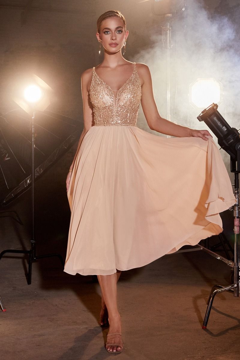 Cinderella Divine –CD0225 V-Neck Chiffon A-Line Dress