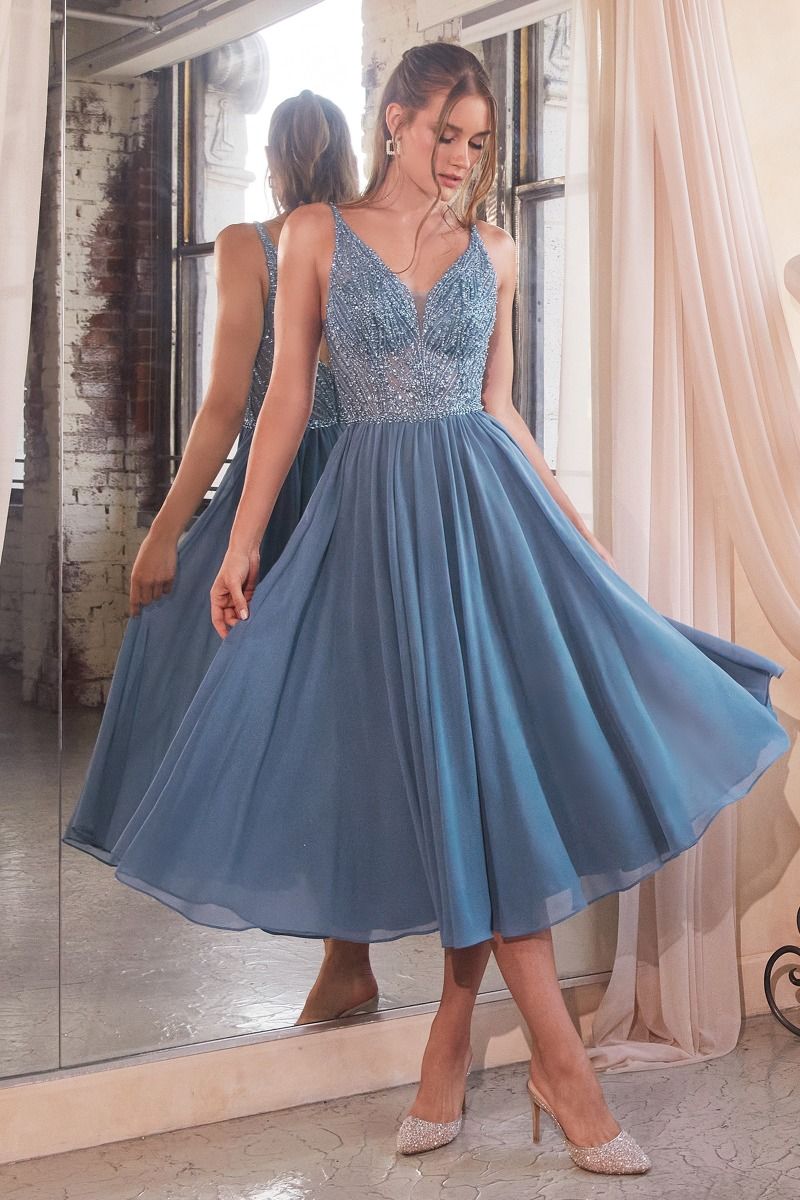 Cinderella Divine –CD0225 V-Neck Chiffon A-Line Dress
