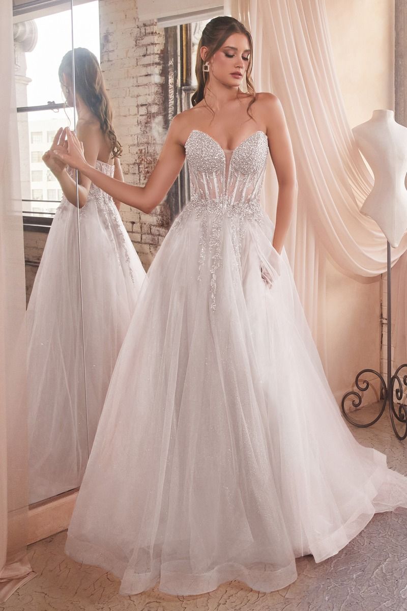 Cinderella Divine –CD0230W Bead Embellished Strapless Bridal Gown