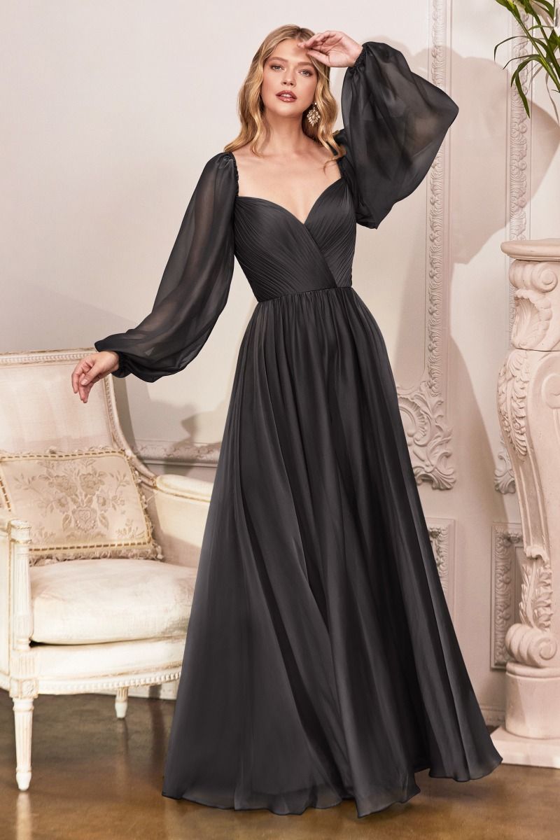 Long Sleeve Chiffon Gown By Cinderella Divine -CD243