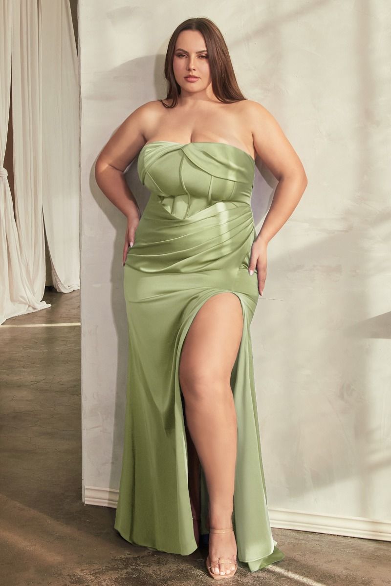 Cinderella Divine -CD326C Curved Strapless Satin Dress