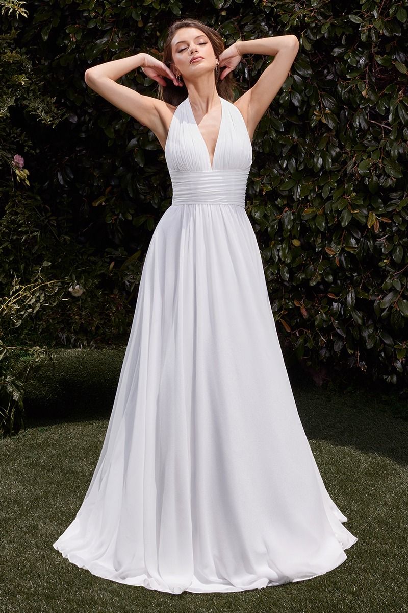 Cinderella Divine -CD372W Halter Neck Satin Bridal Dress