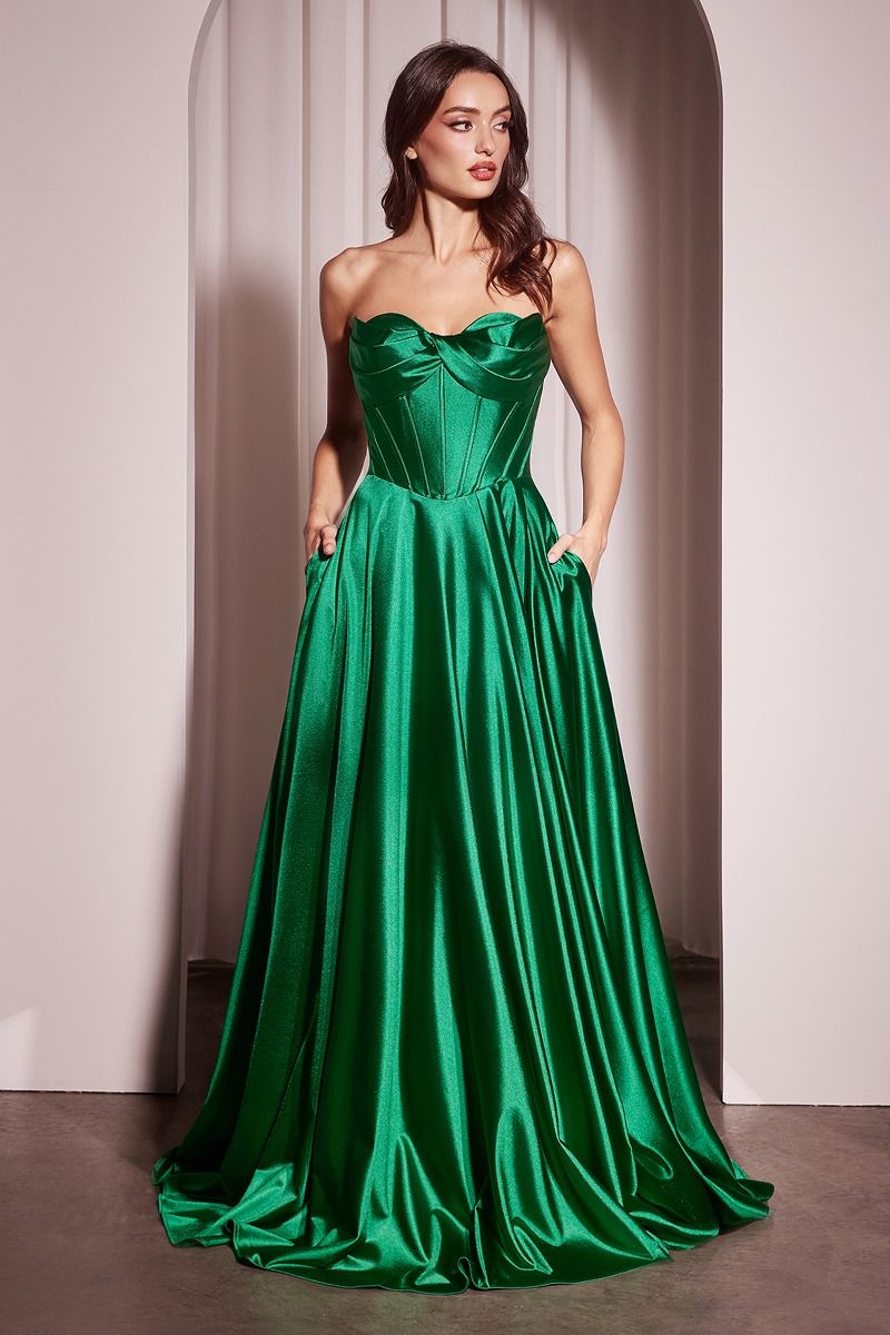 Cinderella Divine -CD378 Strapless Satin A-Line Dress