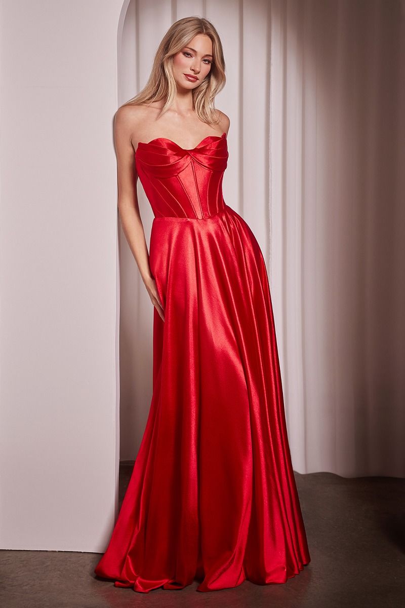 Cinderella Divine -CD378 Strapless Satin A-Line Dress