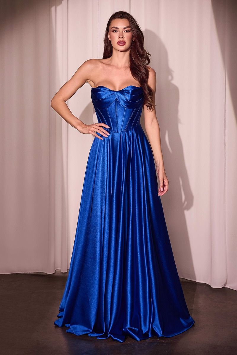 Cinderella Divine -CD378 Strapless Satin A-Line Dress