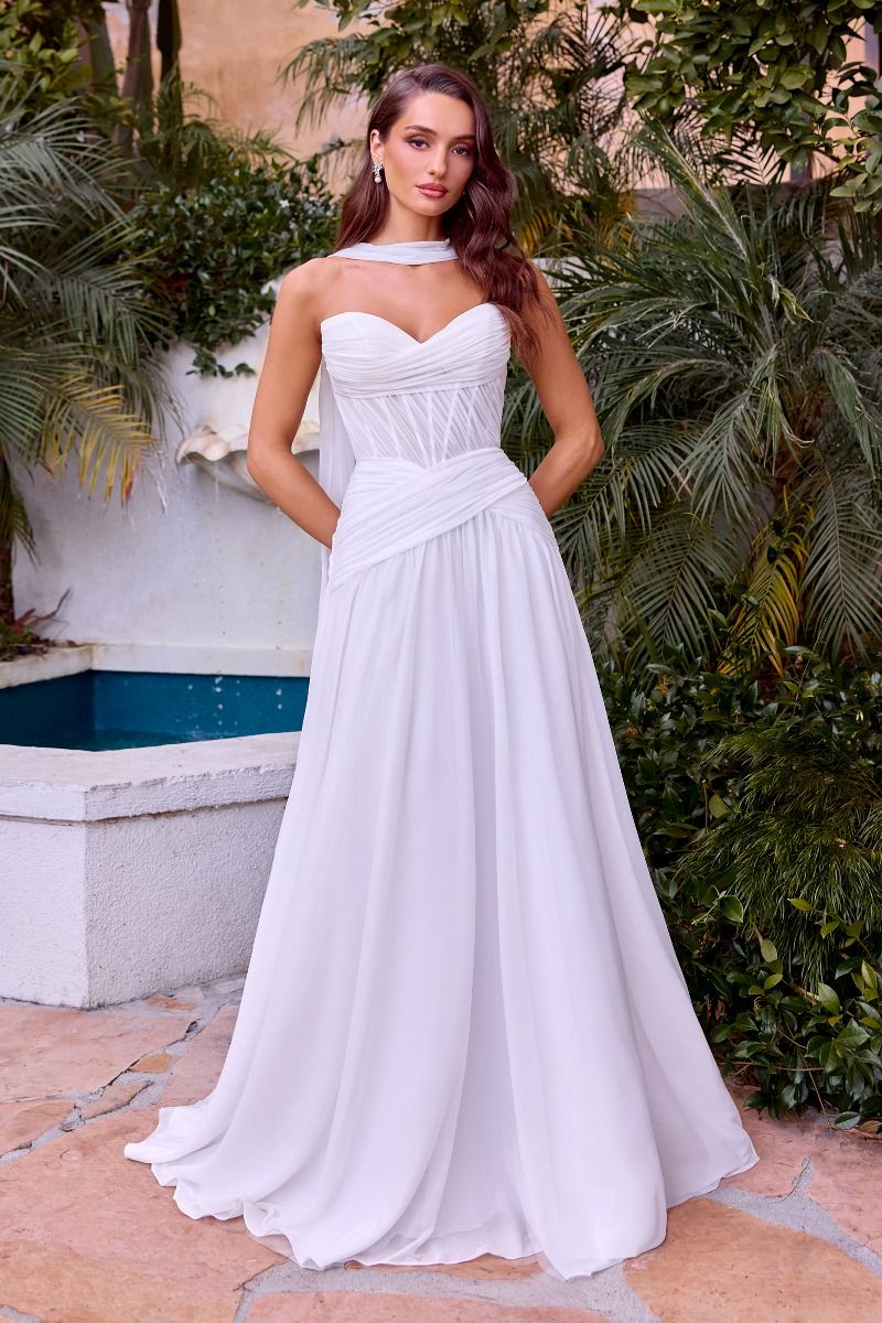 Cinderella Divine -CD395W A-line wedding gown with strapless sweetheart neckline and ruched pleated bodice