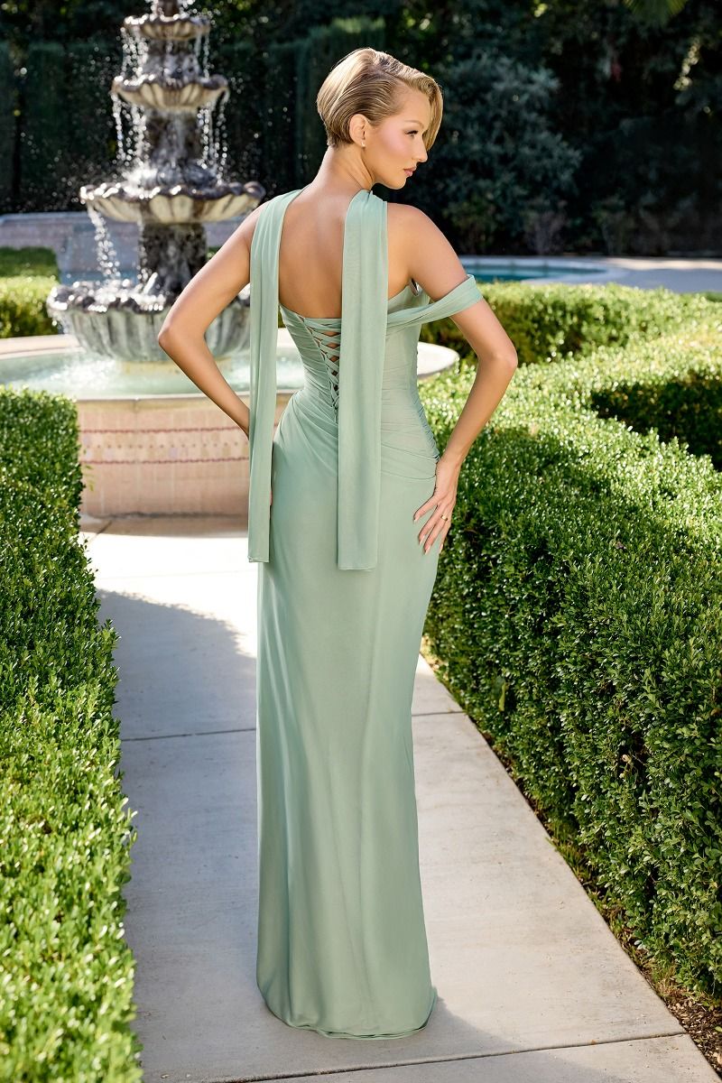 Cinderella Divine -CD406 Chiffon Off Shoulder Slit Gown