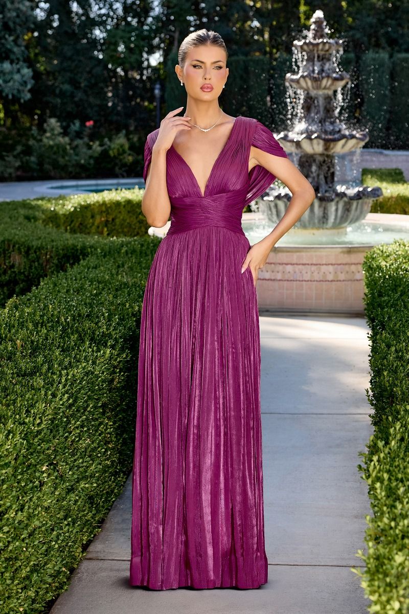 Cinderella Divine -CD413 Plunging V-Neck A-line Chiffon Gown