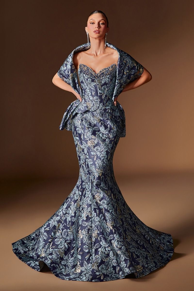 Cinderella Divine -CD655 Floral Jacquard Sweetheart Prom Gown